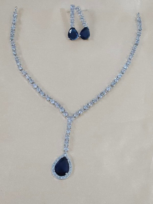 Navy Blue U-Shape Drop AD Necklace
