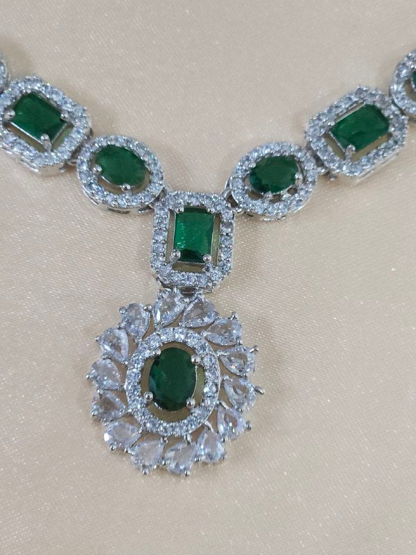 Silver Green AD Necklace