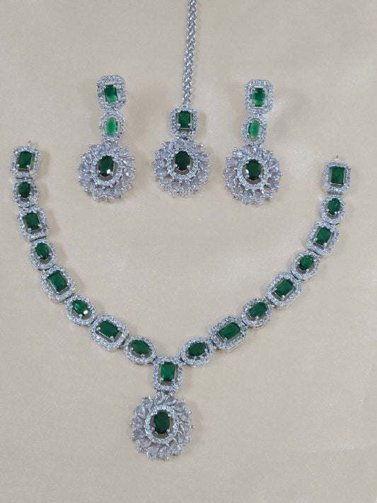 Silver Green AD Necklace