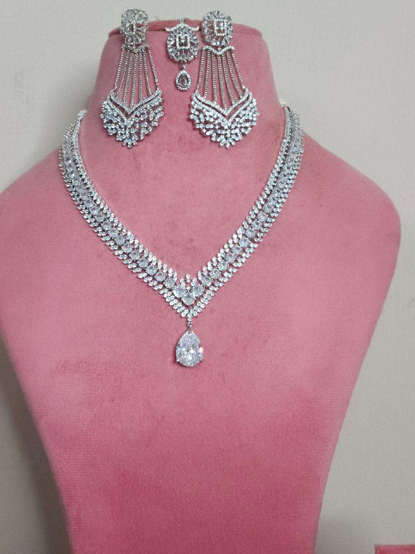 White Drop Celebrity V-Shape AD Necklace