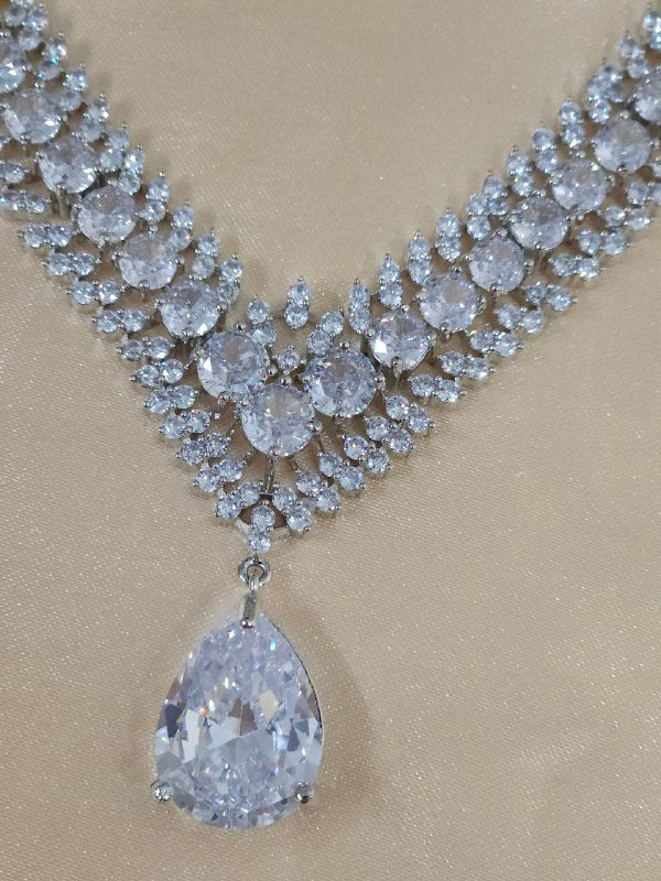 White Drop Celebrity V-Shape AD Necklace