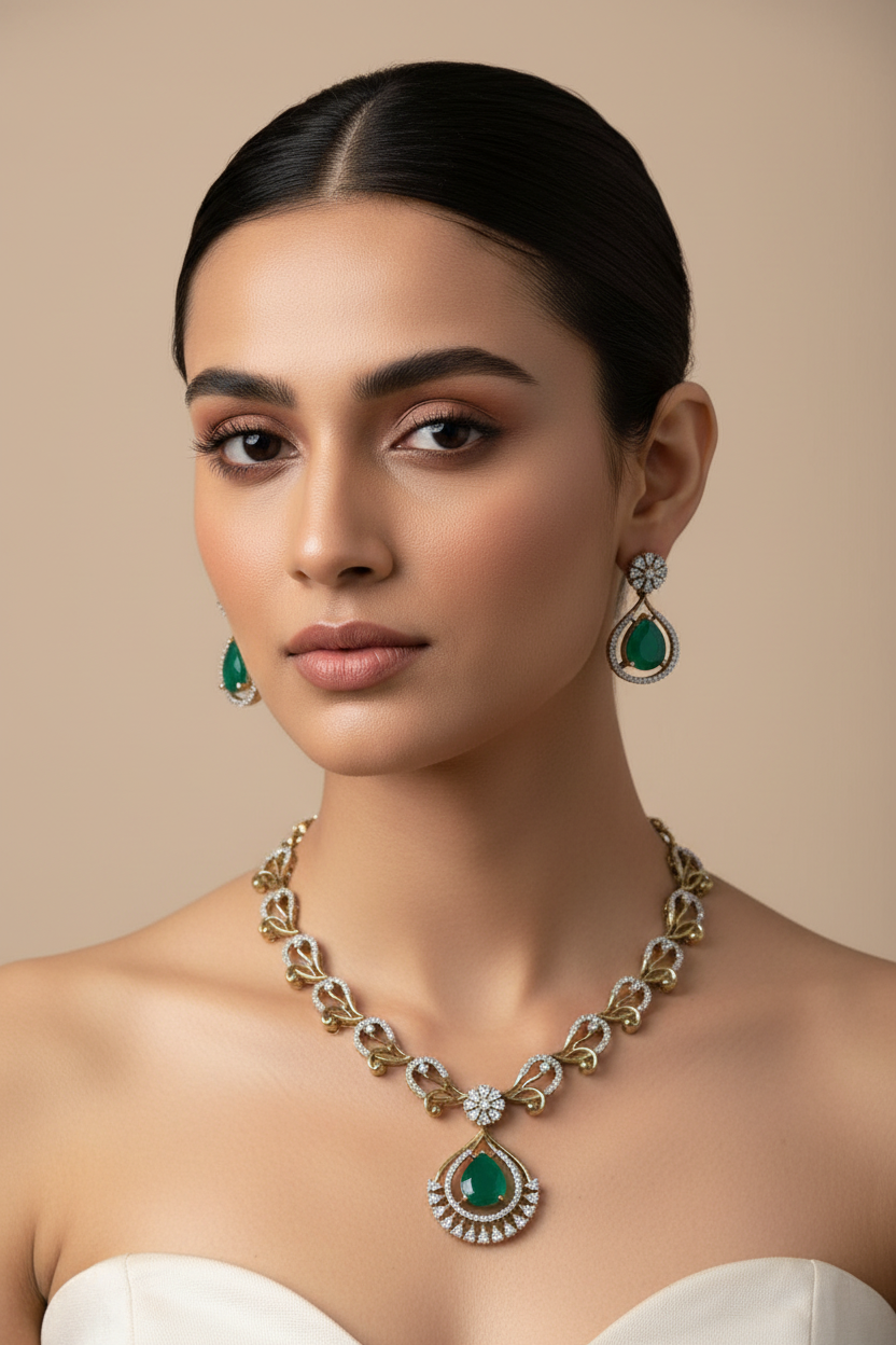 Designer Emerald Green AD Necklace