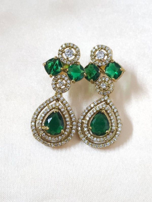 Double-Line Big Green Stone AD Temple Necklace