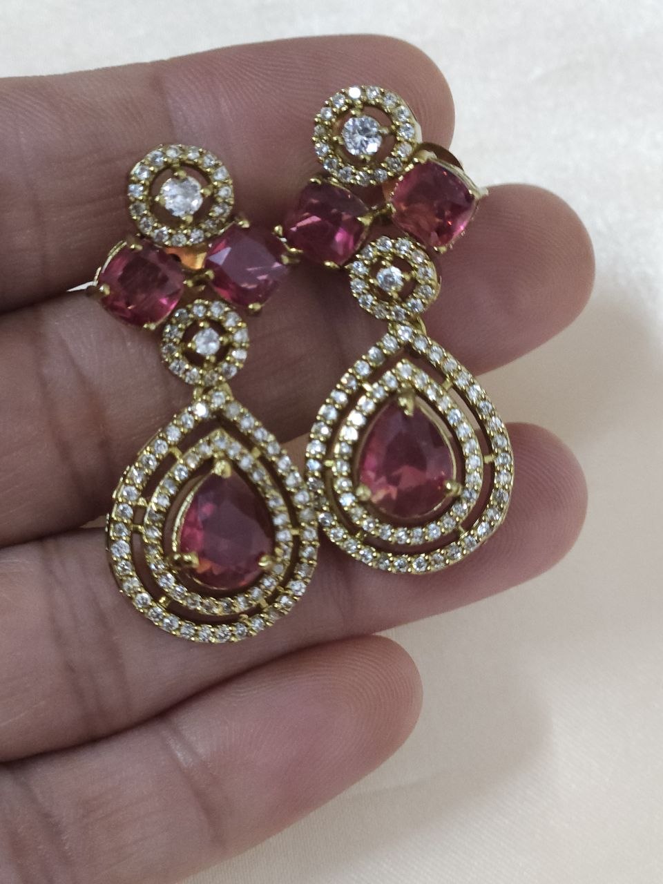 Double-Line Big Red Stone AD Temple Necklace
