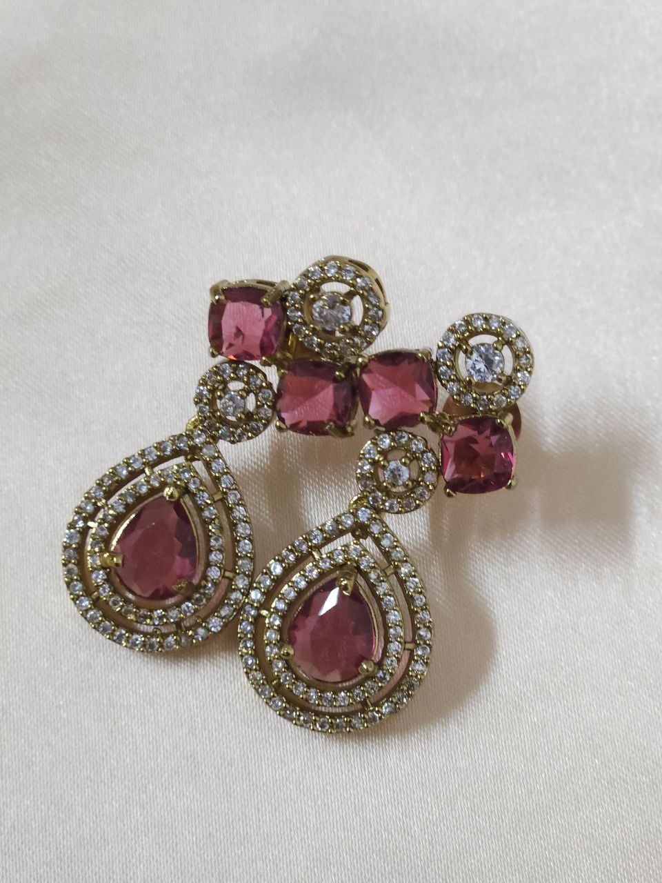 Double-Line Big Red Stone AD Temple Necklace