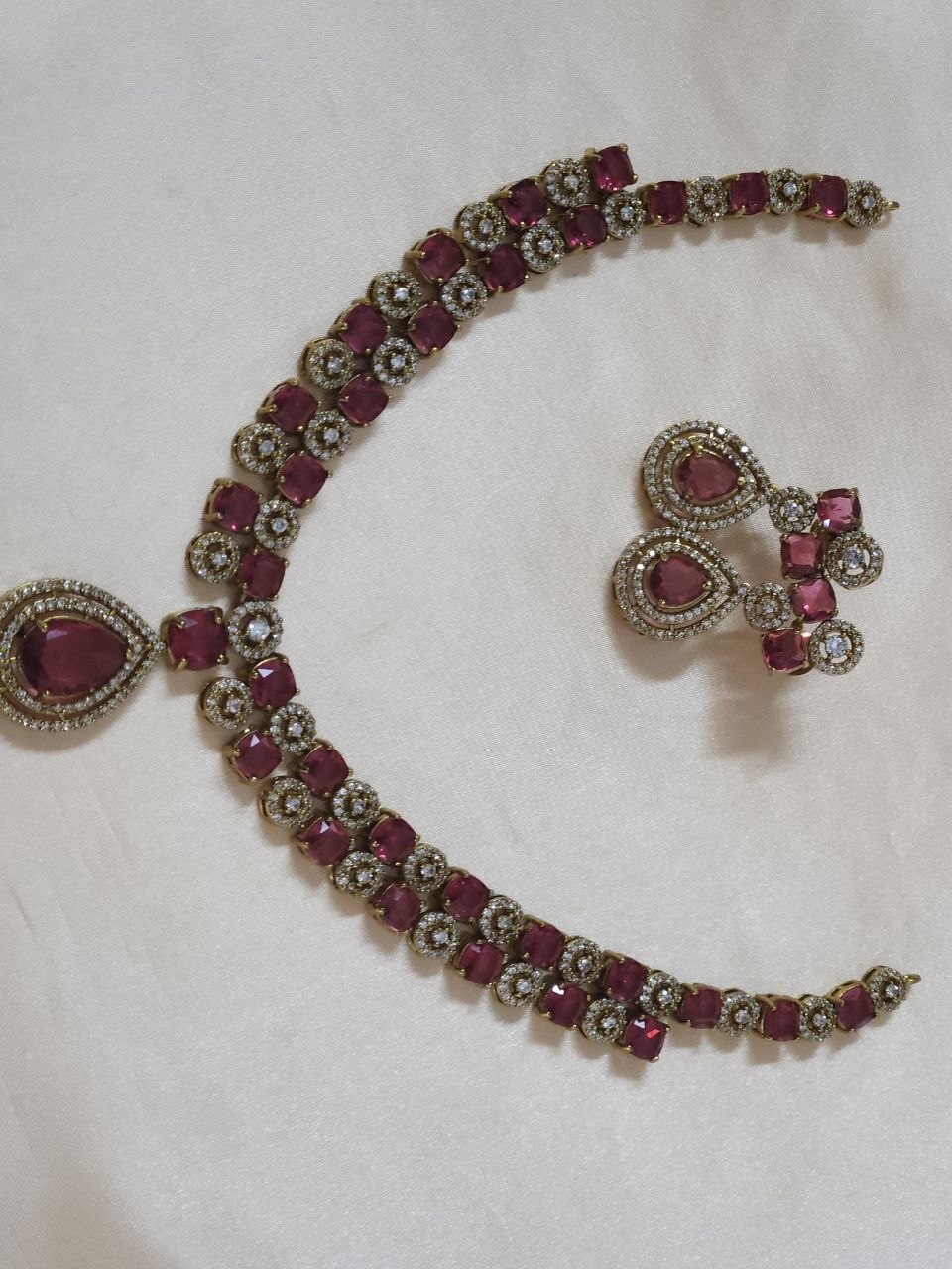 Double-Line Big Red Stone AD Temple Necklace