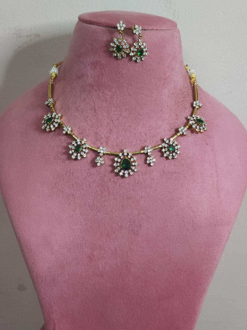 Designer Flower Green AD Hasli Necklace