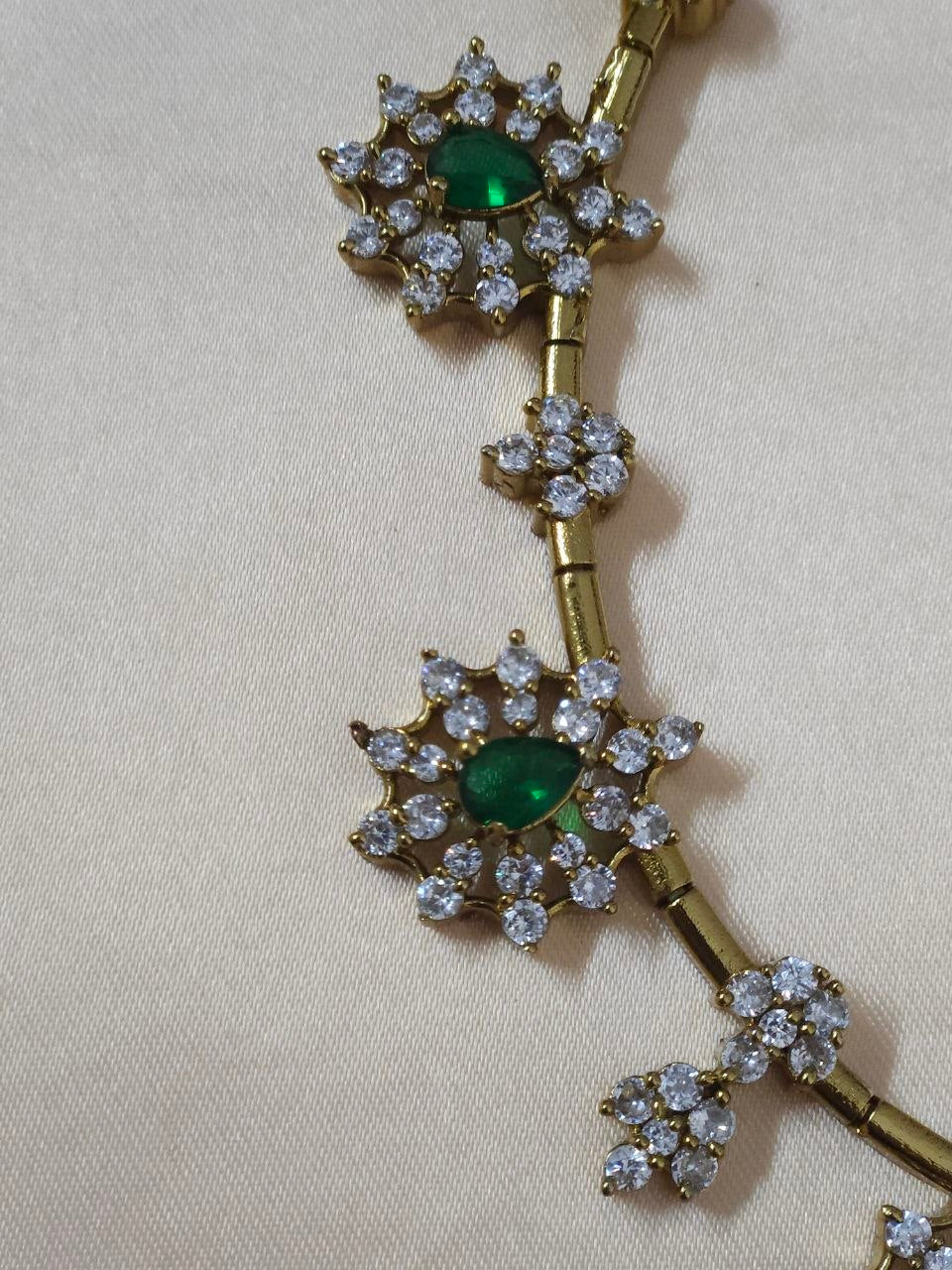 Designer Flower Green AD Hasli Necklace