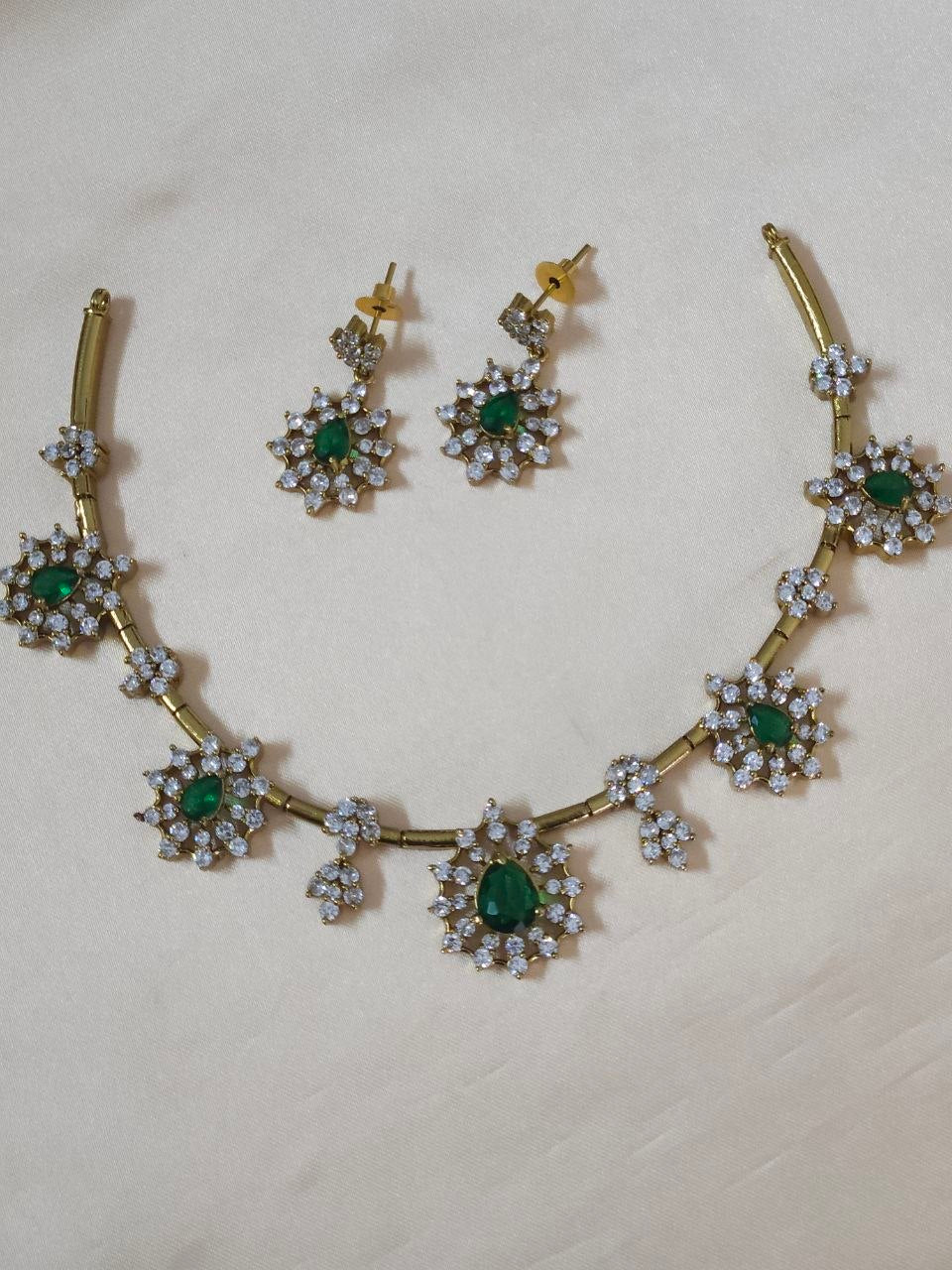 Designer Flower Green AD Hasli Necklace