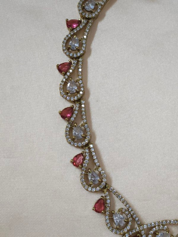 Designer Heart-Shape Red AD Temple Necklace