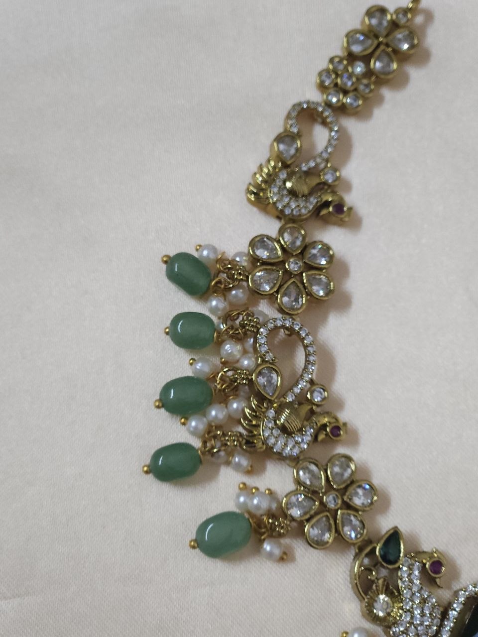 Peacock Min Green AD Temple Necklace