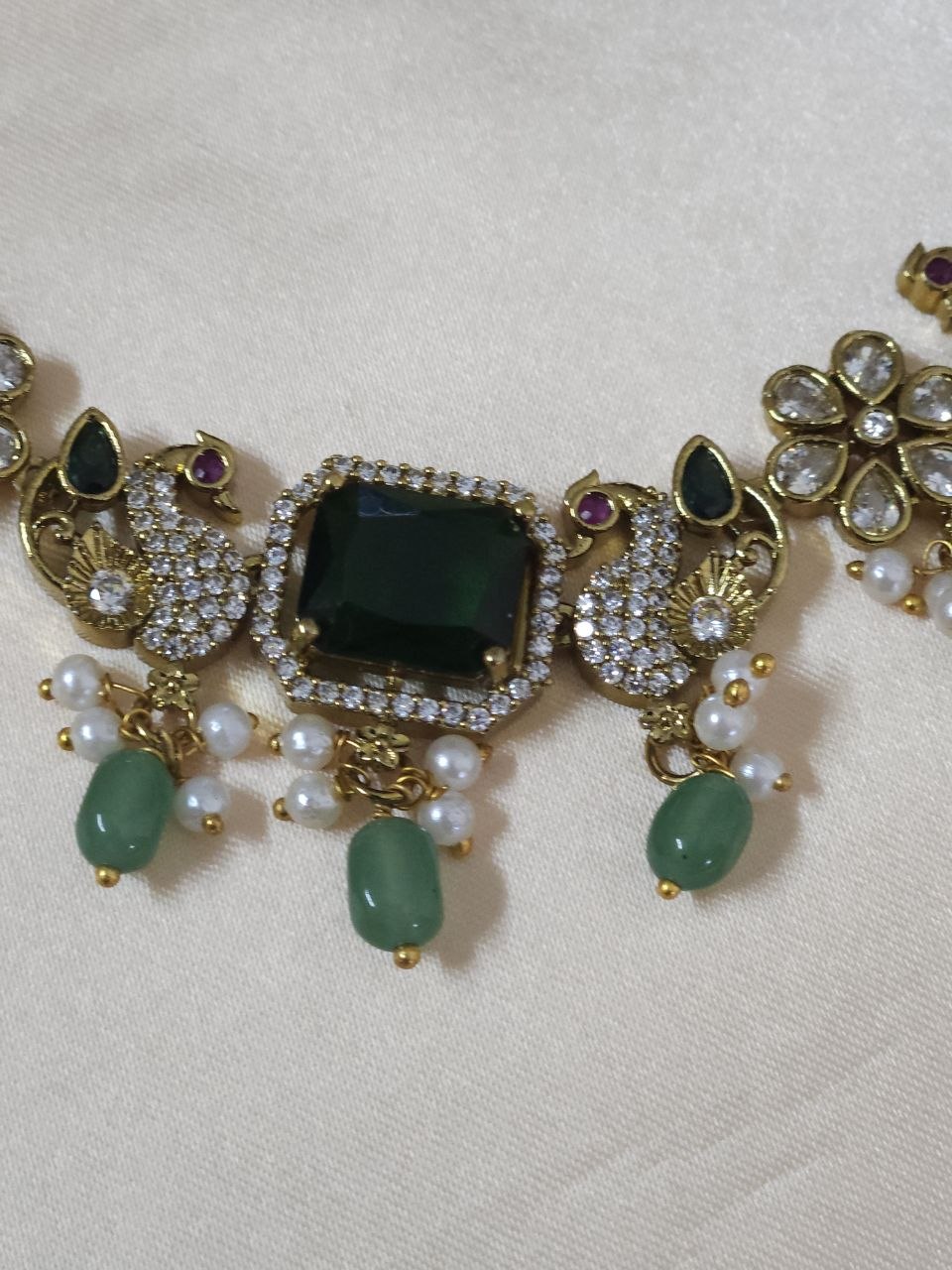 Peacock Min Green AD Temple Necklace