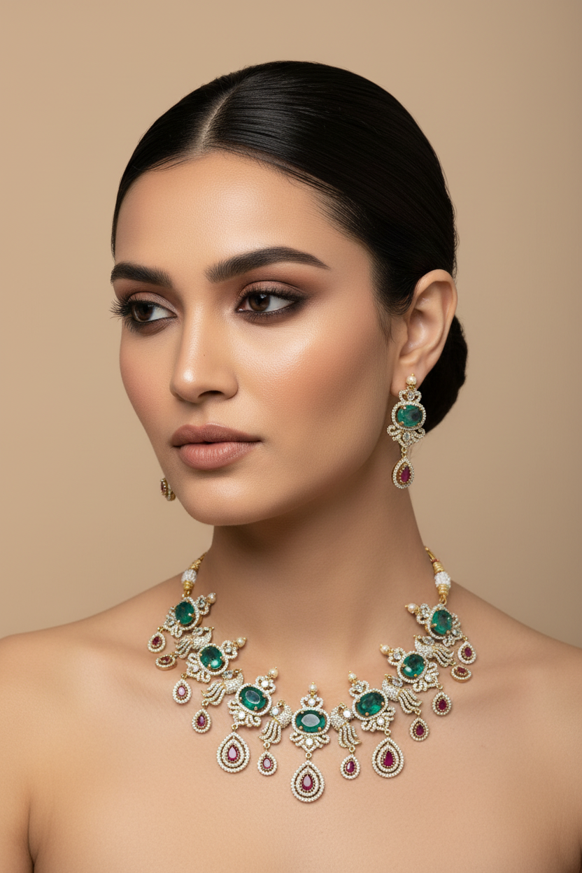 Multicolor AD Victorian Temple Choker Necklace
