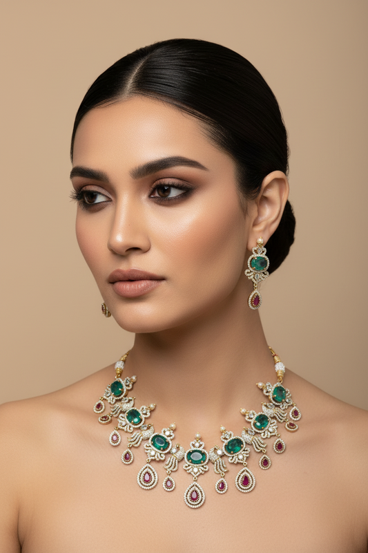 Multicolor AD Victorian Temple Choker Necklace