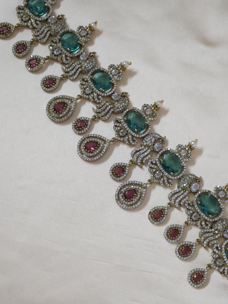 Multicolor AD Victorian Temple Choker Necklace