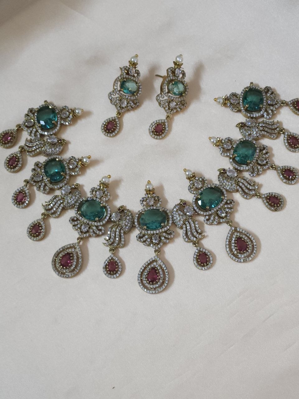 Multicolor AD Victorian Temple Choker Necklace