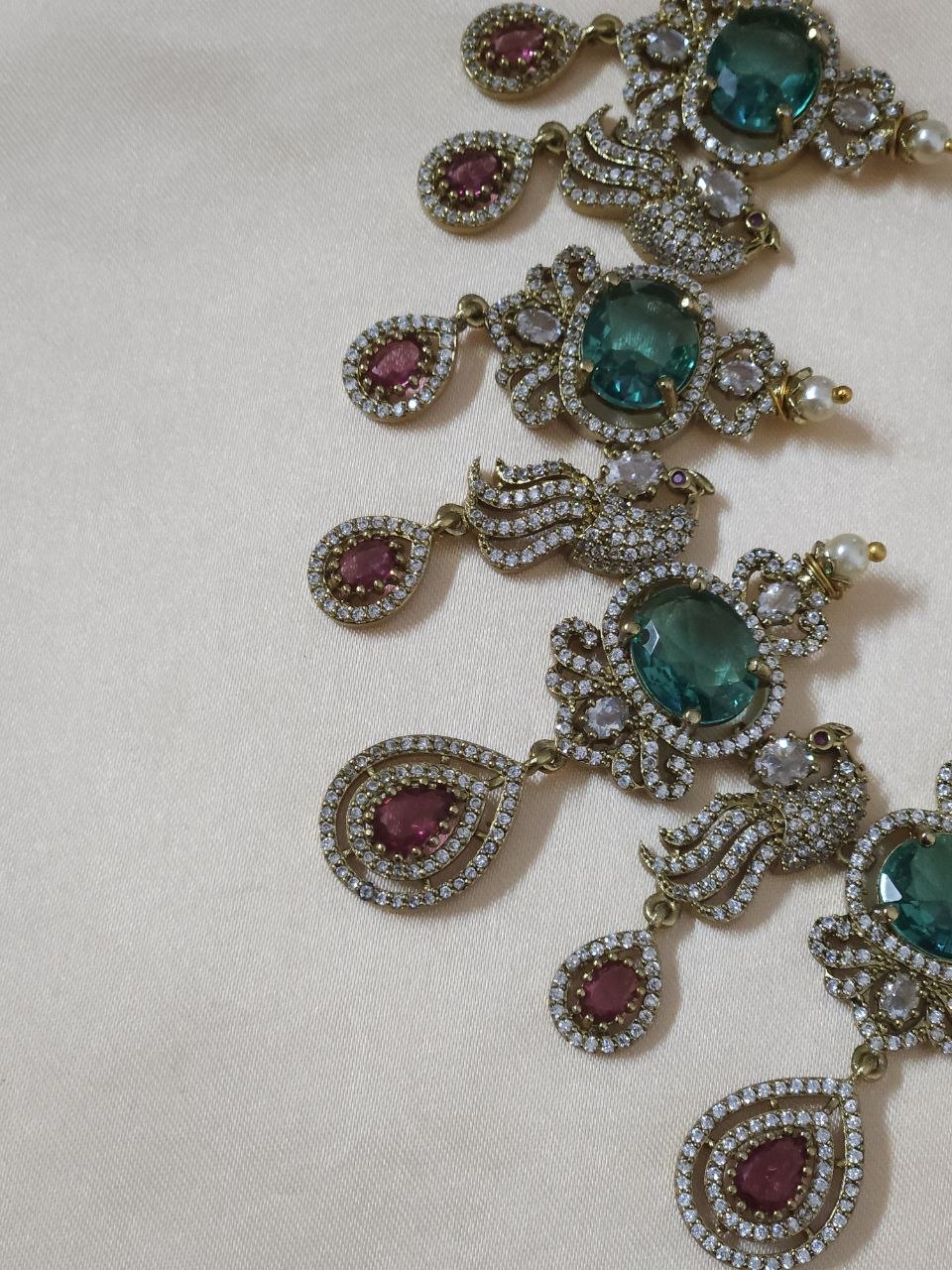 Multicolor AD Victorian Temple Choker Necklace