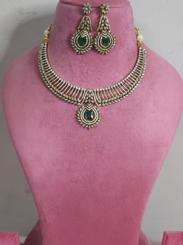 Emerald Green Victorian Bridal Temple AD Necklace