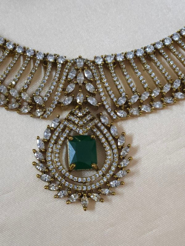 Emerald Green Victorian Bridal Temple AD Necklace