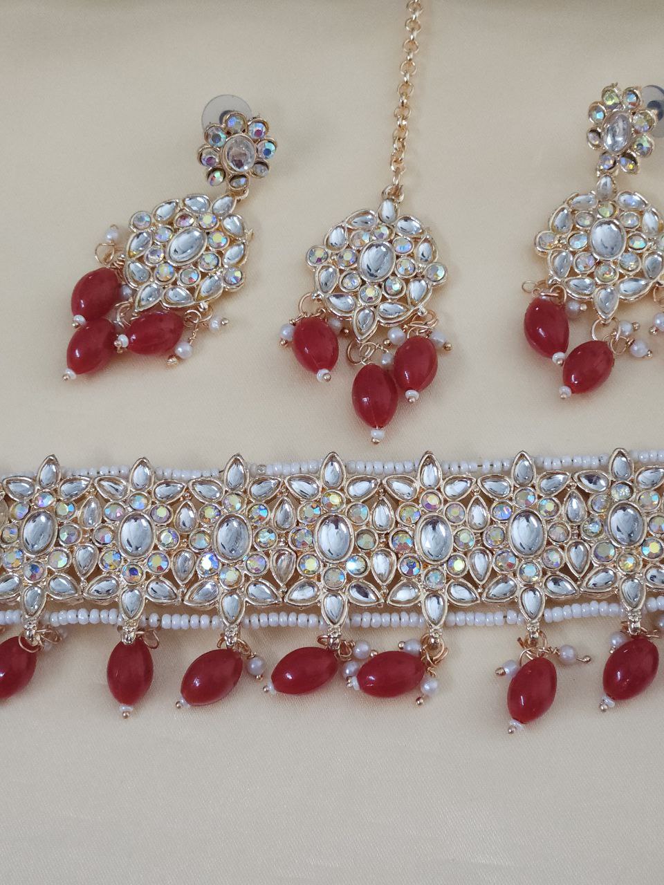 Red Multicolor Glitter Choker Necklace
