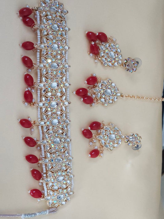 Red Multicolor Glitter Choker Necklace