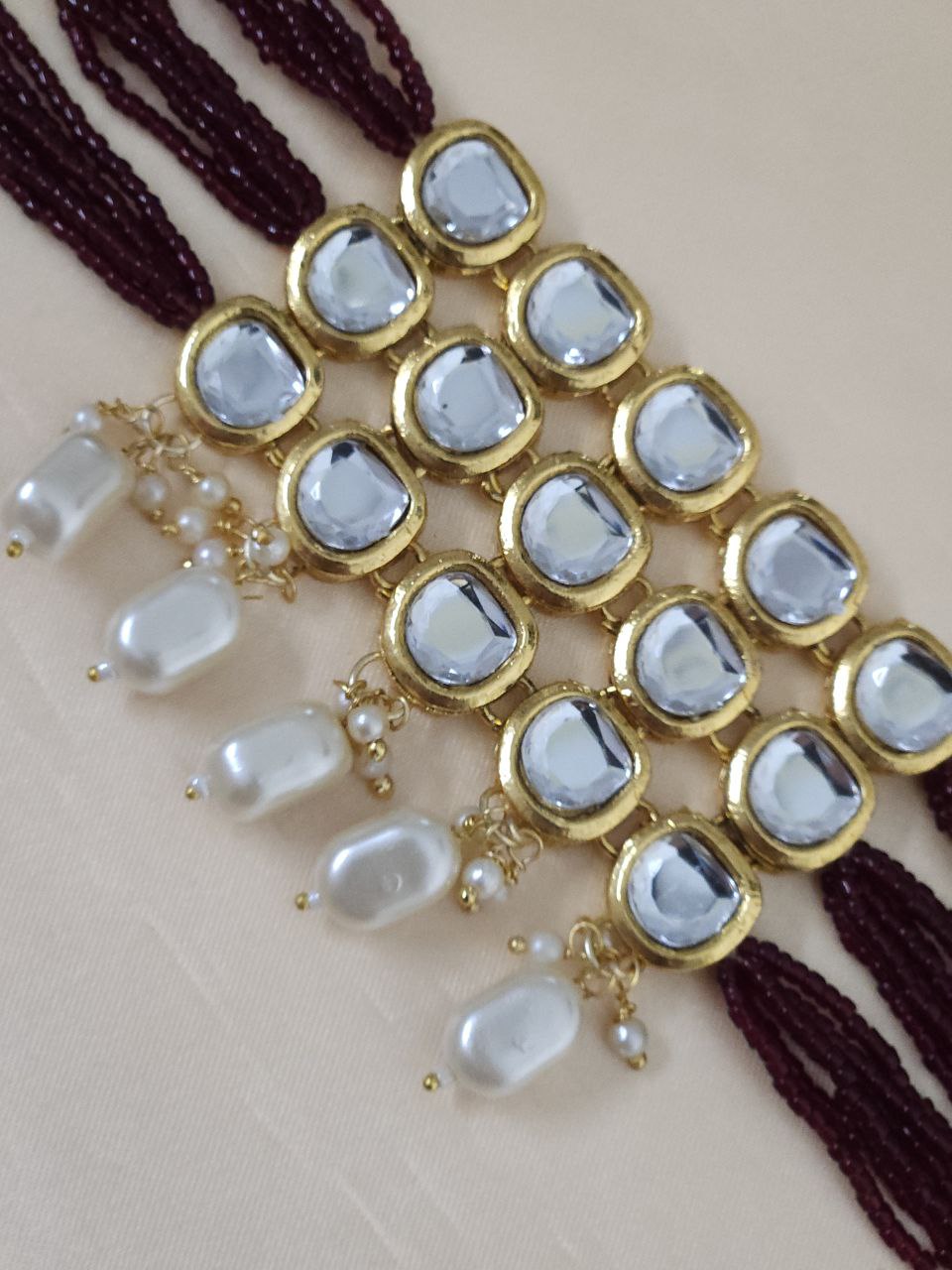 Maroon Bandhai Choker Necklace