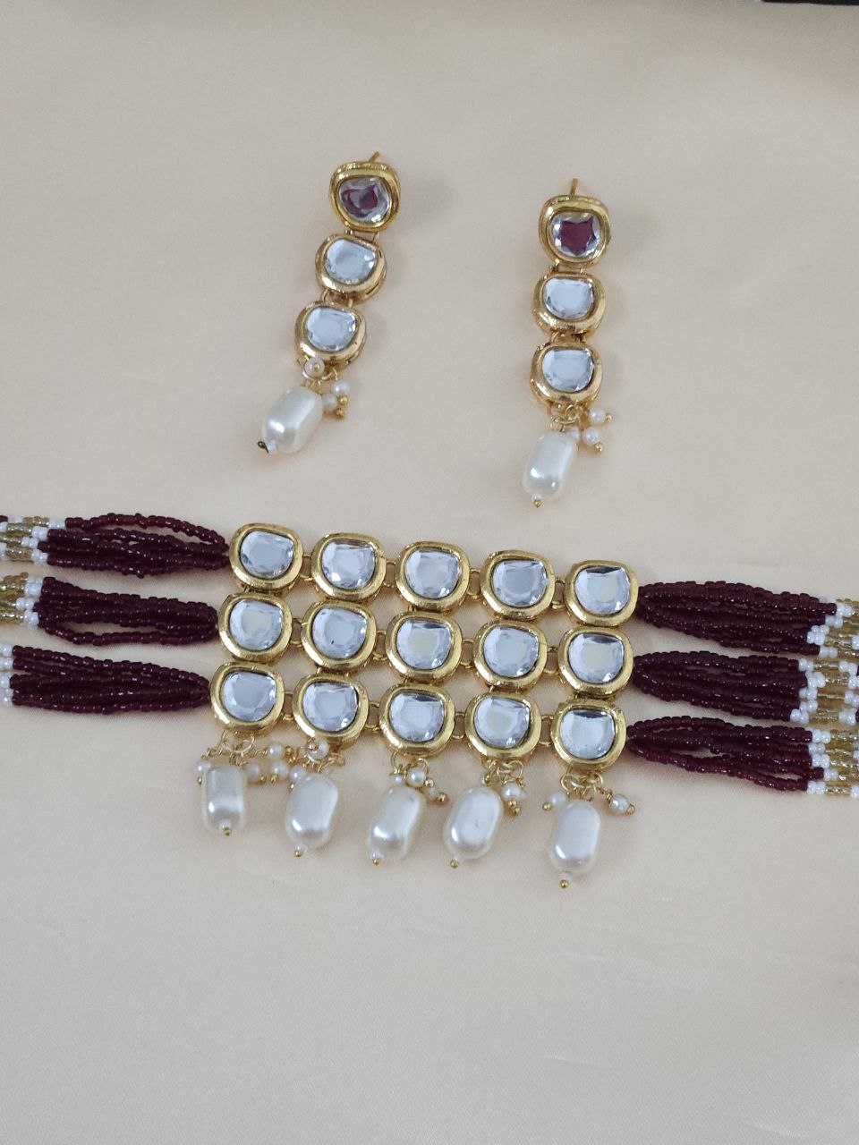 Maroon Bandhai Choker Necklace