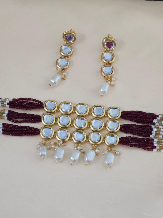 Maroon Bandhai Choker Necklace