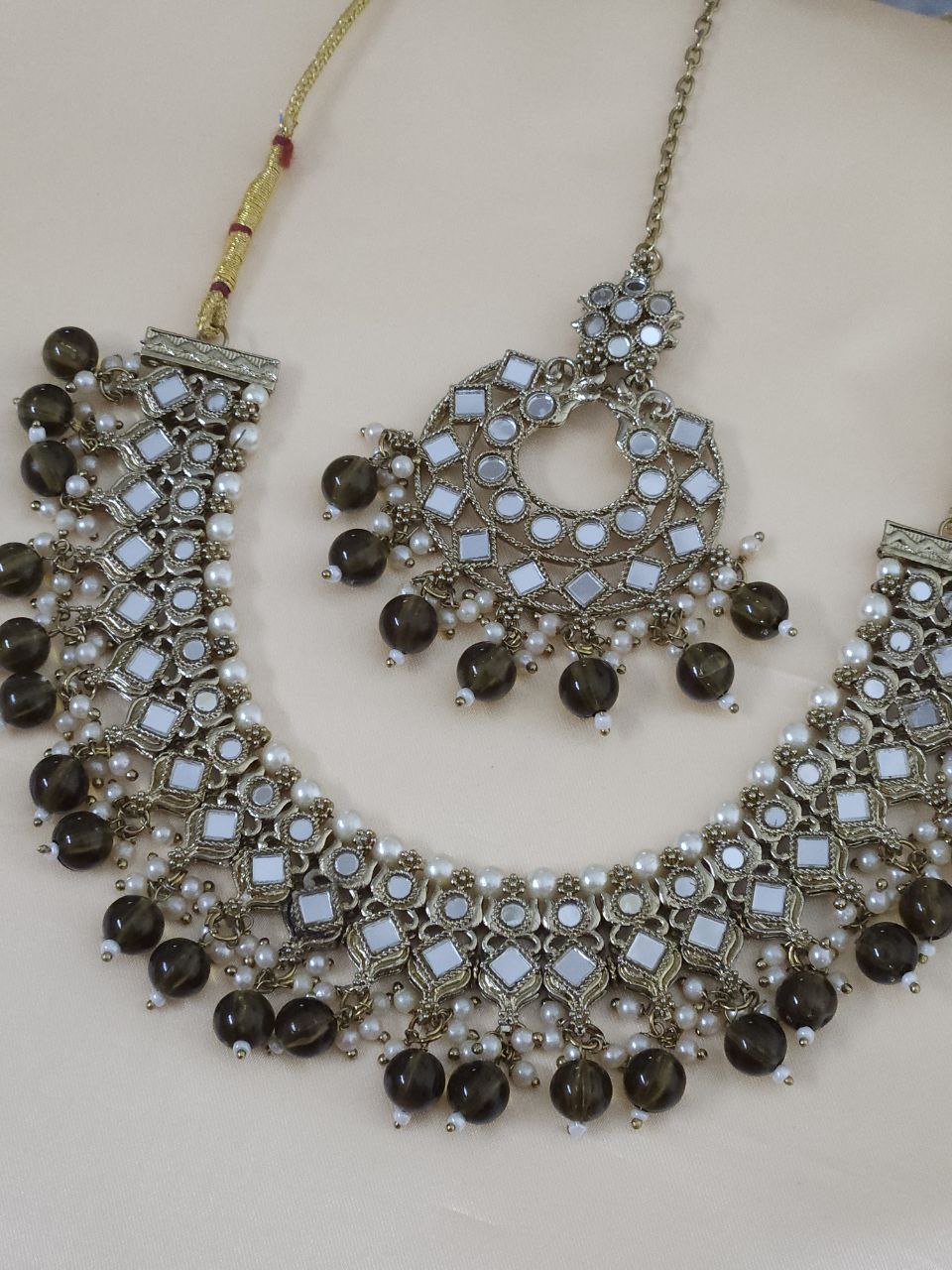 Mehendi Green Mirror Necklace