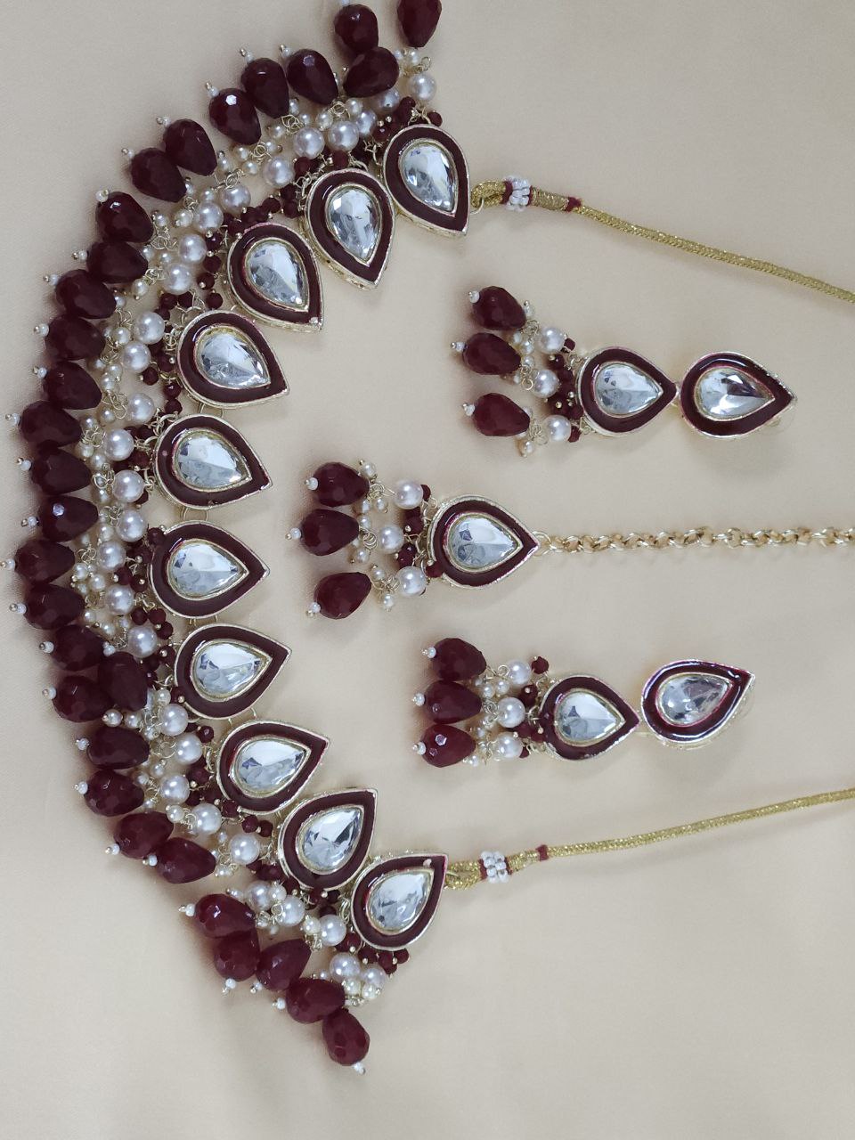 Maroon Drops Kundan Choker Necklace