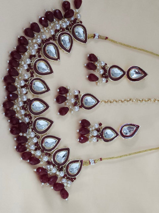 Maroon Drops Kundan Choker Necklace