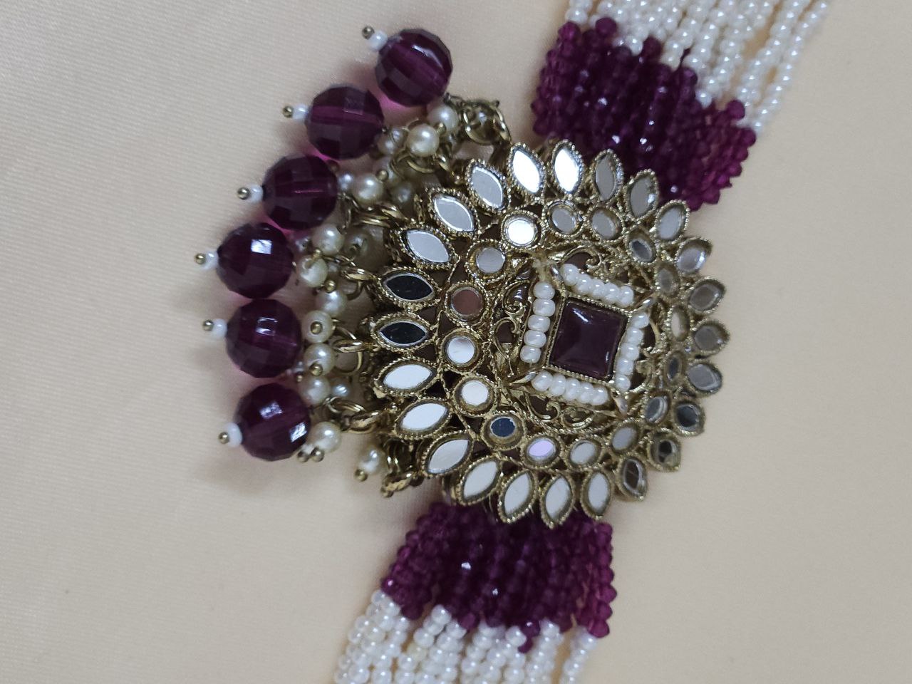 Magenta Mirror Pearl Choker Necklace