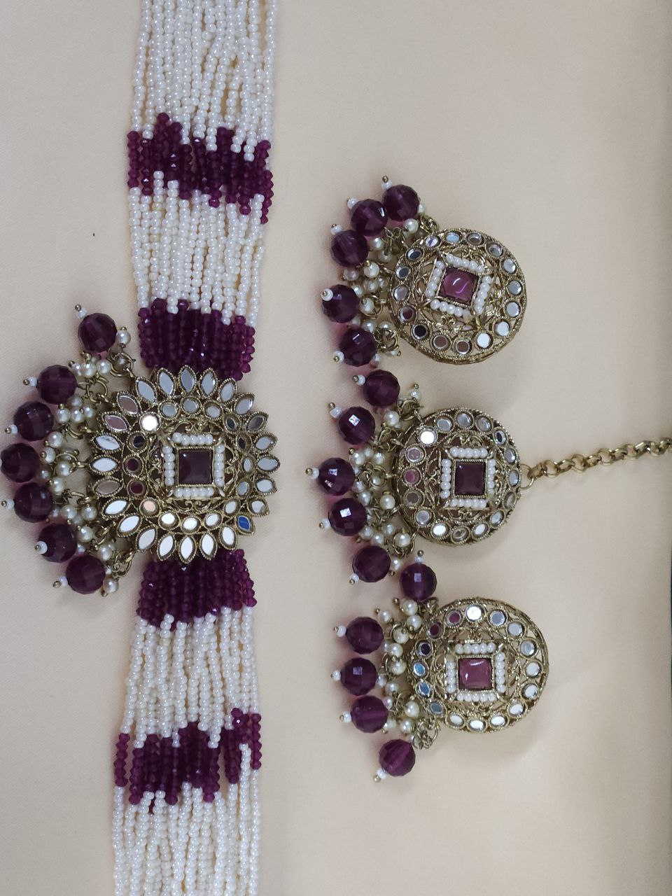 Magenta Mirror Pearl Choker Necklace