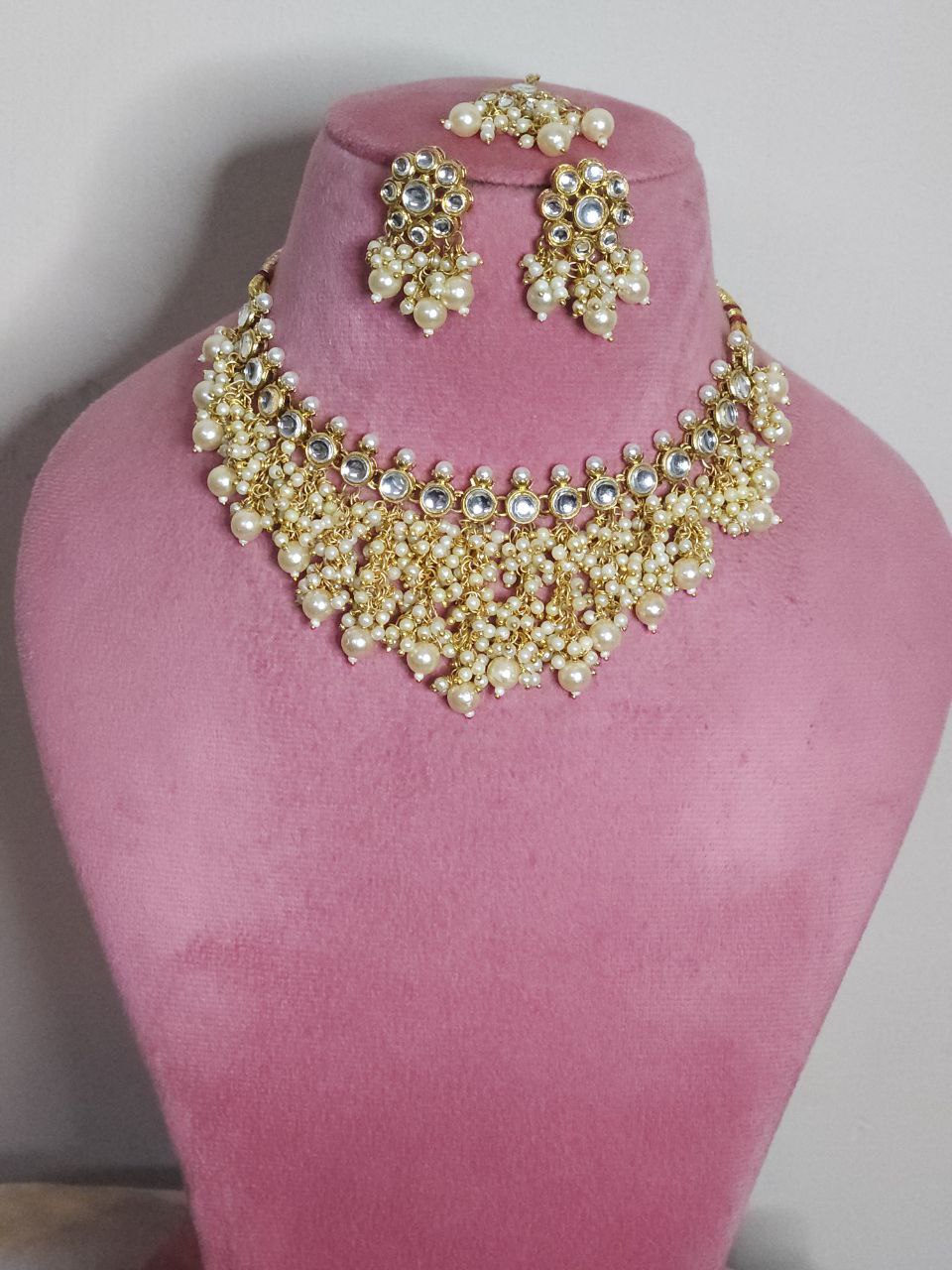 Golden Jhalar Pearl Choker Necklace