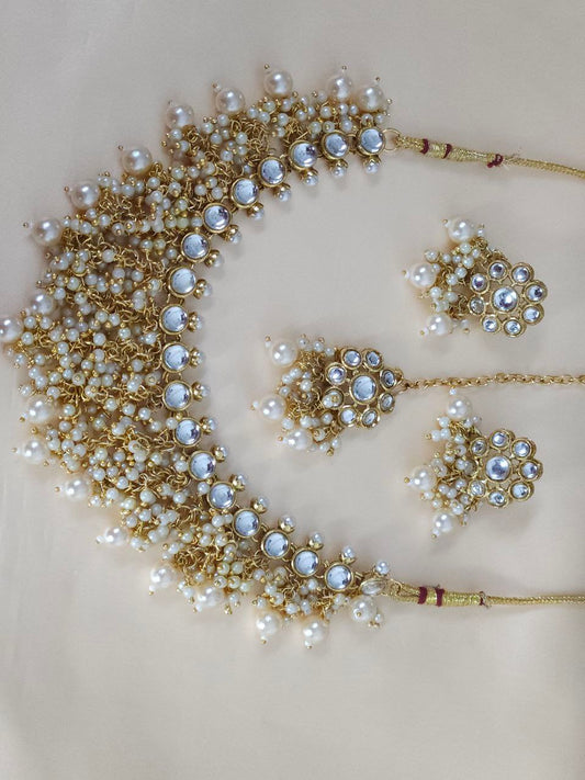 Golden Jhalar Pearl Choker Necklace