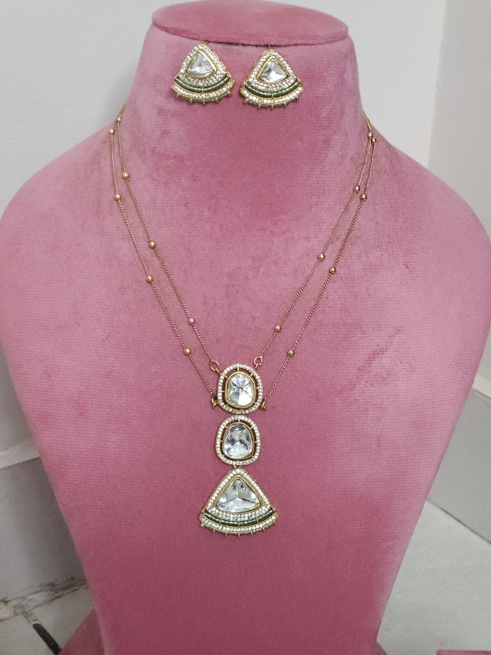 Double Chain Polki AD Gold Necklace