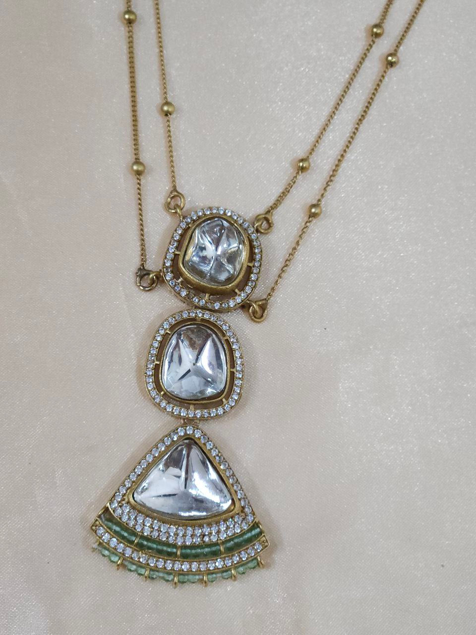 Double Chain Polki AD Gold Necklace