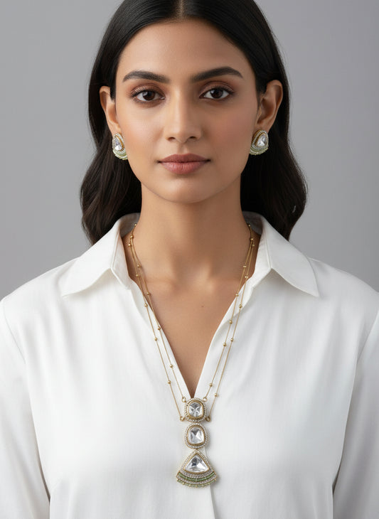 Double Chain Polki AD Gold Necklace