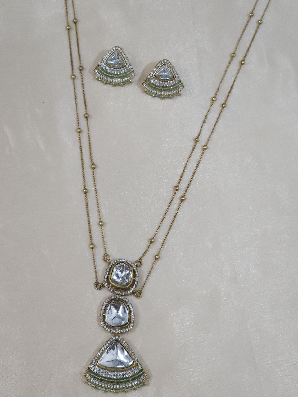 Double Chain Polki AD Gold Necklace