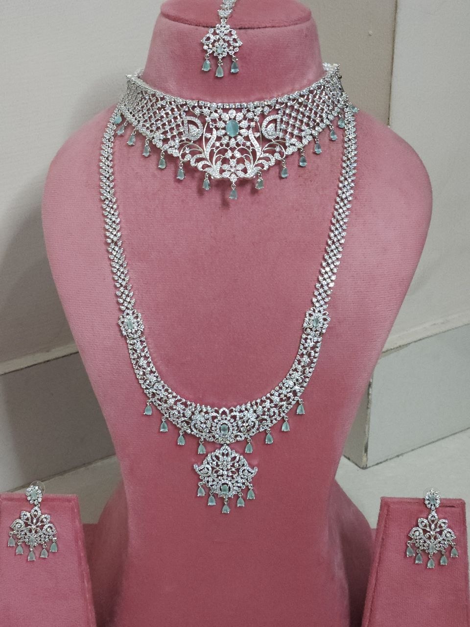 Silver Mint Drops Bridal Necklace Haram [2 Sets]