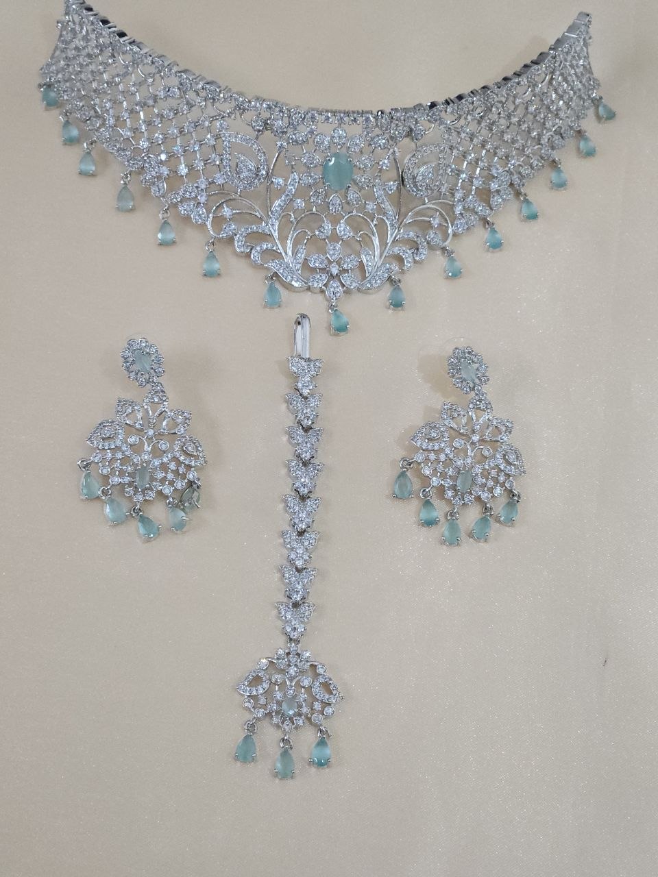 Silver Mint Drops Bridal Necklace Haram [2 Sets]