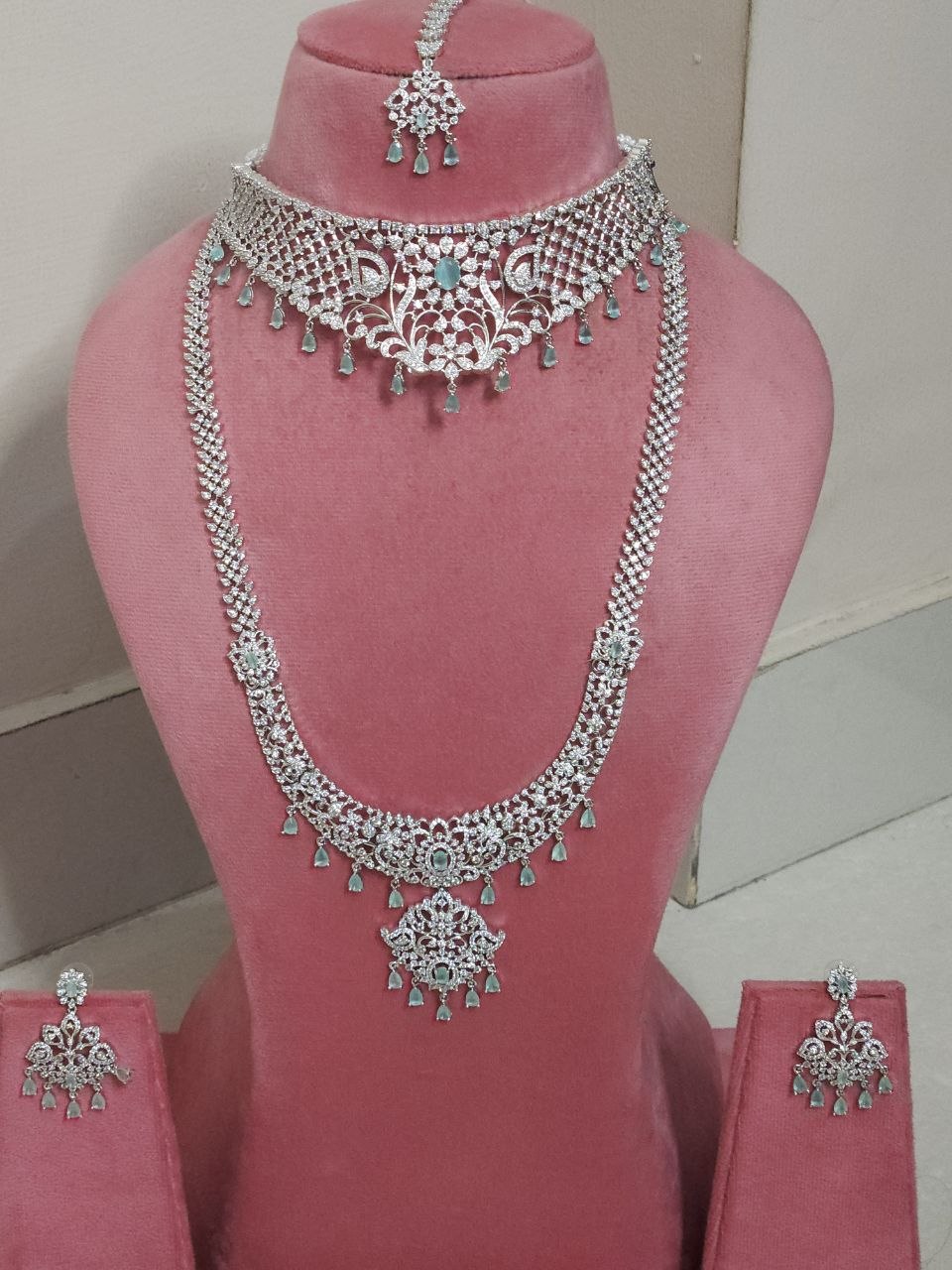 Silver Mint Drops Bridal Necklace Haram [2 Sets]