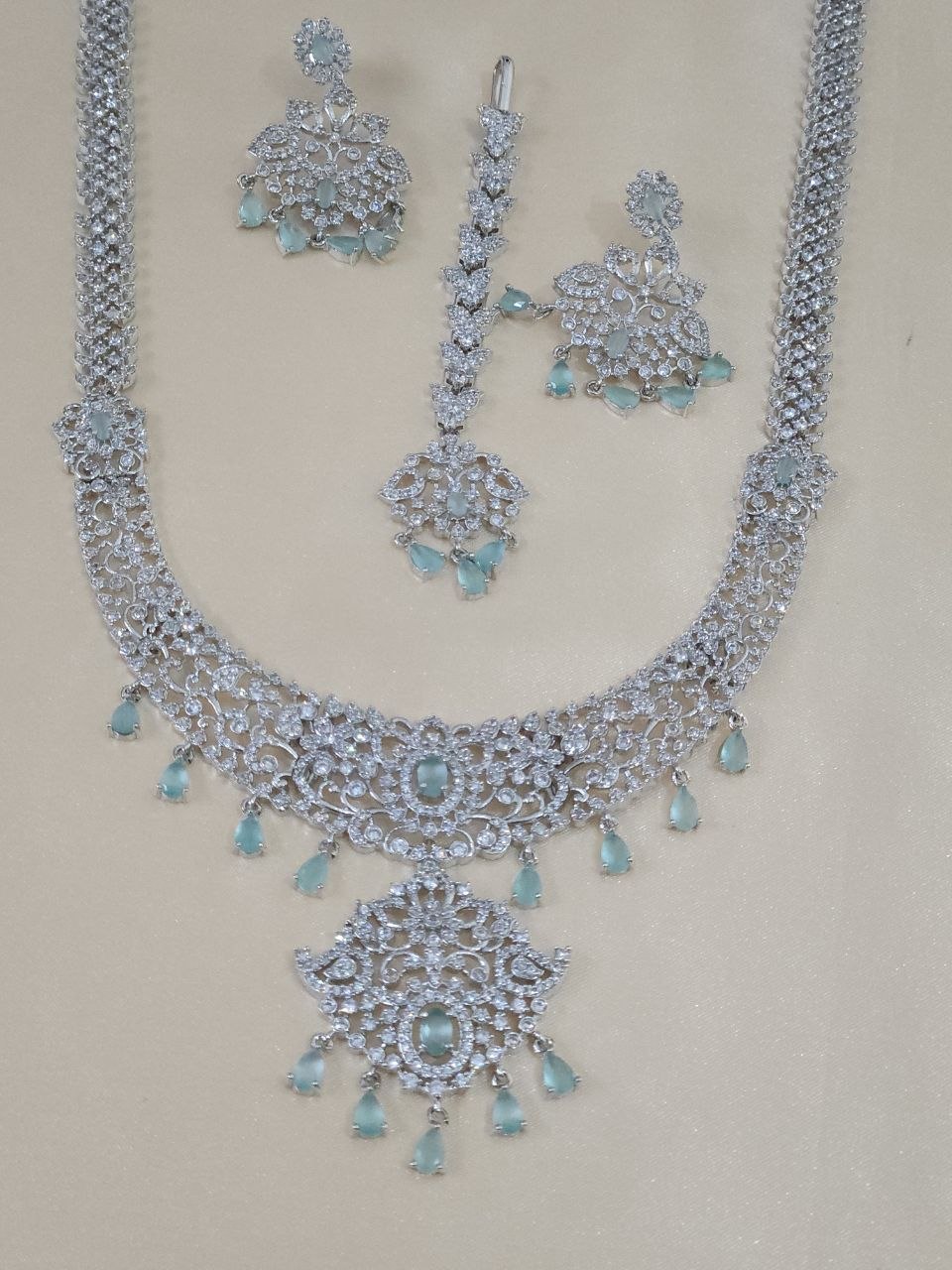 Silver Mint Drops Bridal Necklace Haram [2 Sets]