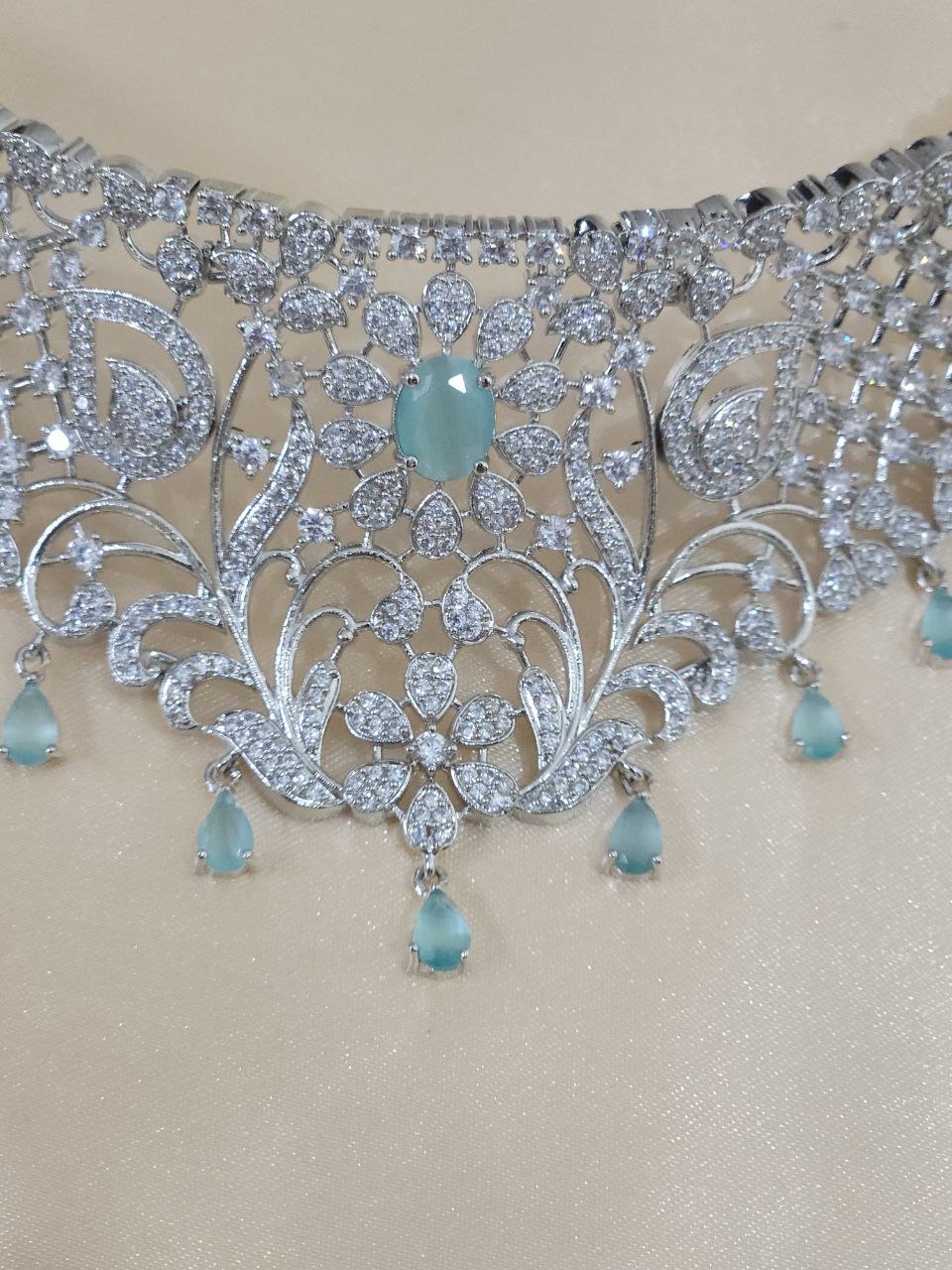 Silver Mint Drops Bridal Necklace Haram [2 Sets]