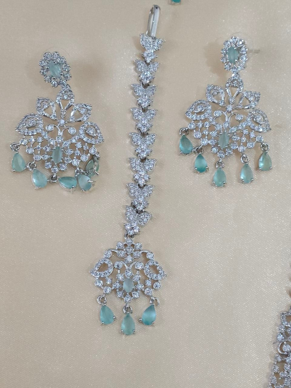 Silver Mint Drops Bridal Necklace Haram [2 Sets]
