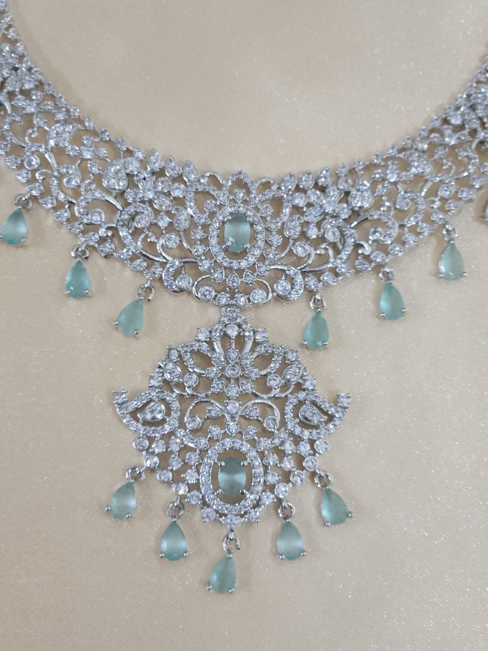 Silver Mint Drops Bridal Necklace Haram [2 Sets]