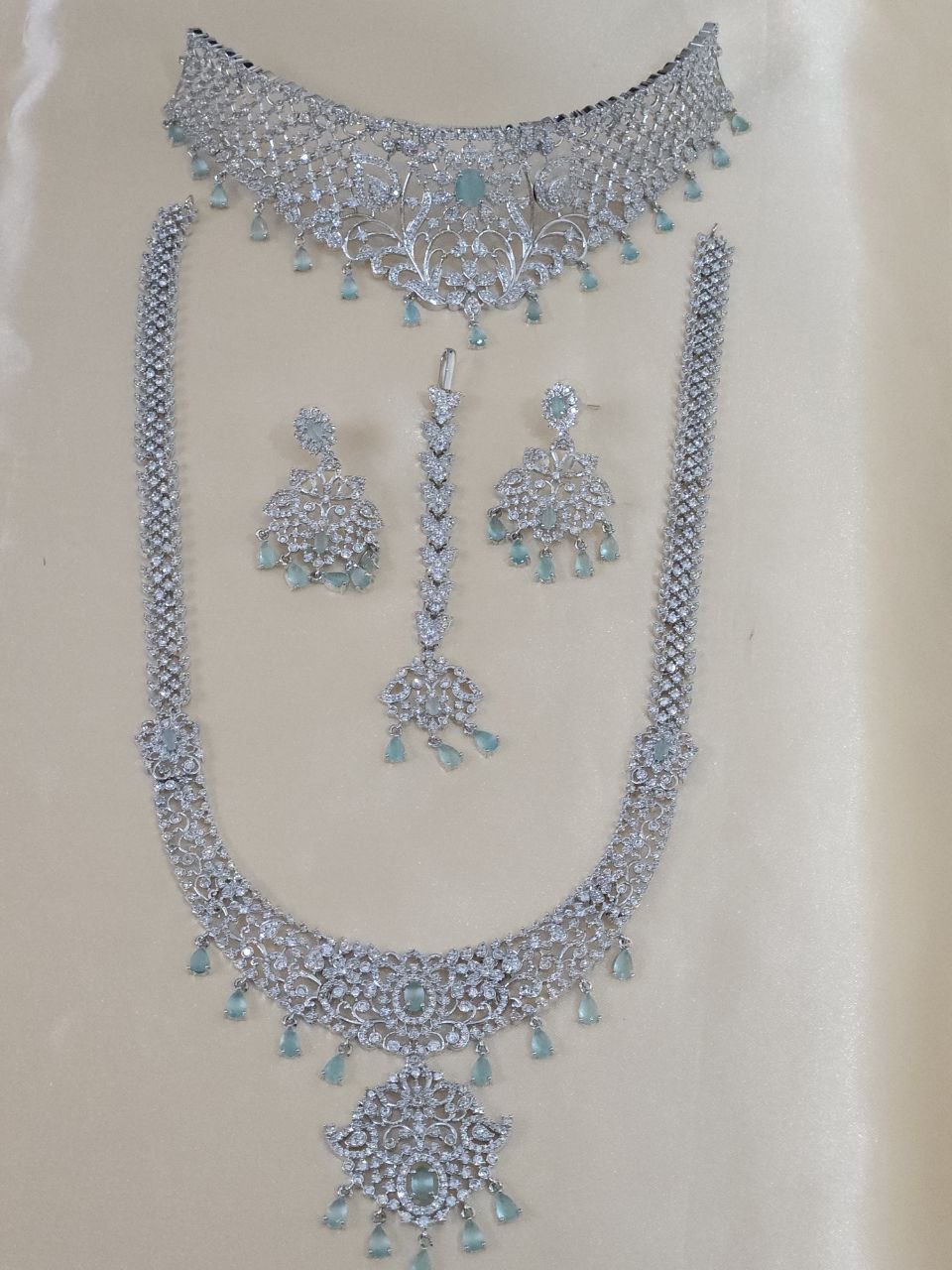 Silver Mint Drops Bridal Necklace Haram [2 Sets]