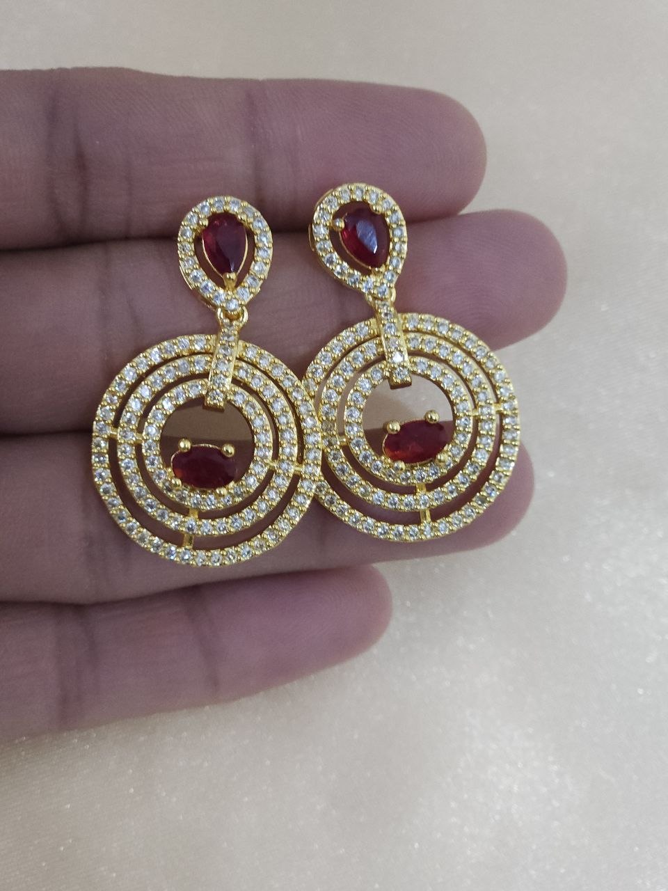 Gold Red Multi Rings Nano AD Necklace [Premium]