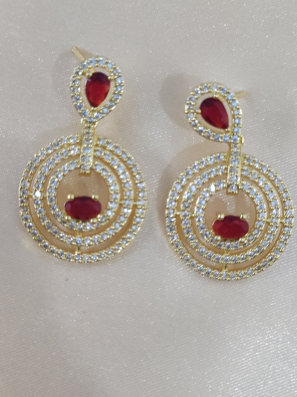 Gold Red Multi Rings Nano AD Necklace [Premium]