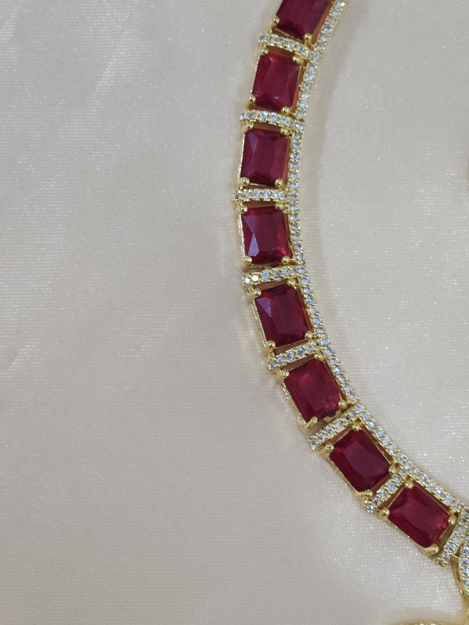 Gold Red Multi Rings Nano AD Necklace [Premium]